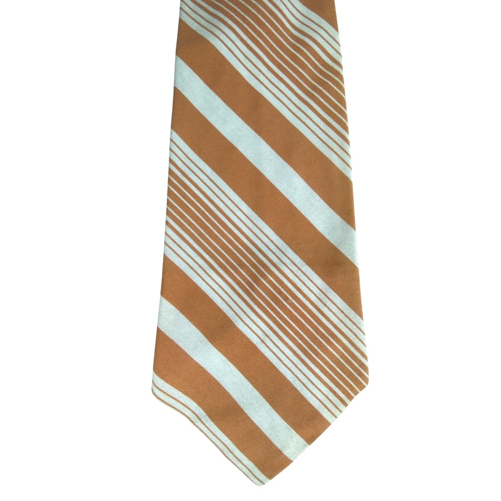 VTG Mens Rust Orange Off White Stripe Tie 70s Retro Classic Wide 54x4 Unbranded